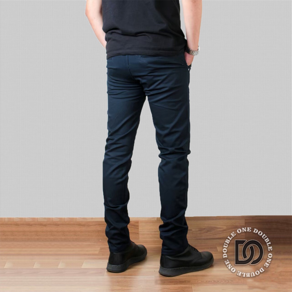 DOUBLE ONE - Celana Chino Panjang Slimfit Navy Blue / Celana Chino Stretch / Celana Panjang Pria / Celana Chino Premium