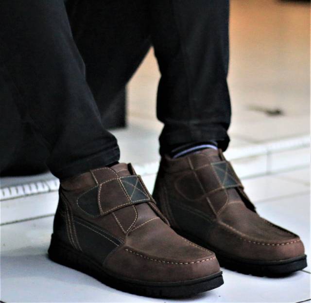 MIX MEDLEY Original - Sepatu Pria Mid Boots Vintage Dengan Velcro Material Kulit Asli Premium