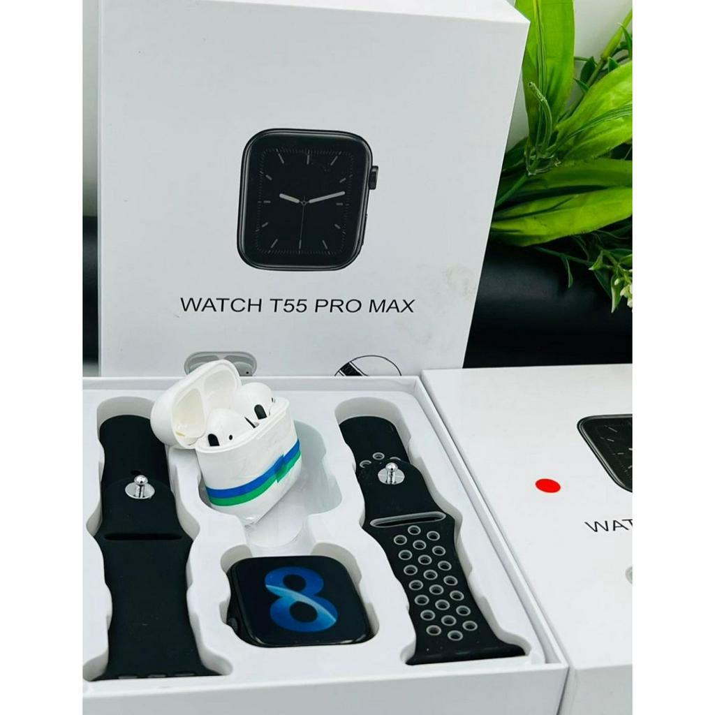 T55 Pro Max SmartWatch Heart Frequency Monitor TWS Headset 3 in 1 Multi-Sport Mode Men's Watch