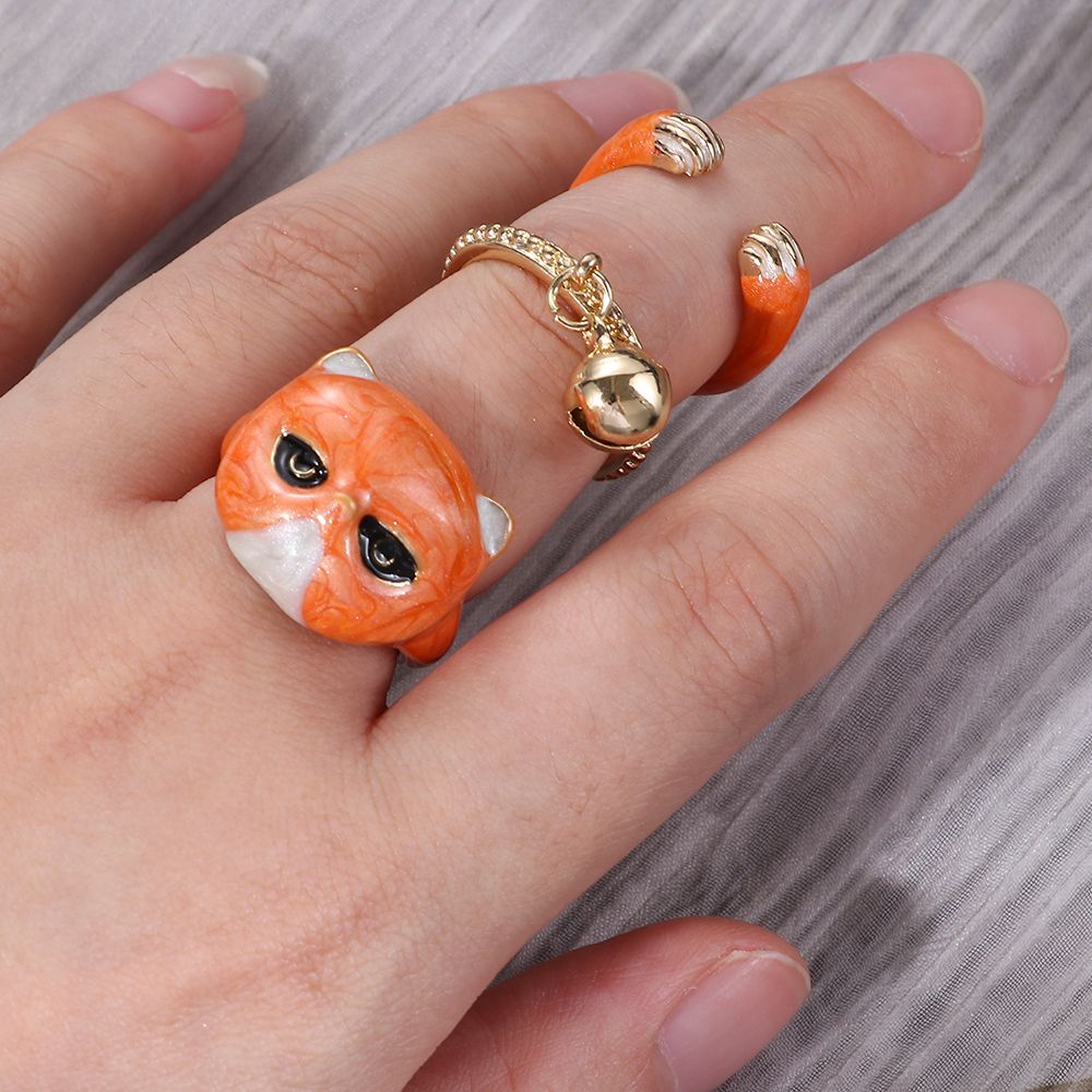 Set Cincin Enamel Desain Hewan Panda Kucing Dengan Ekor Untuk Pria Dan Wanita