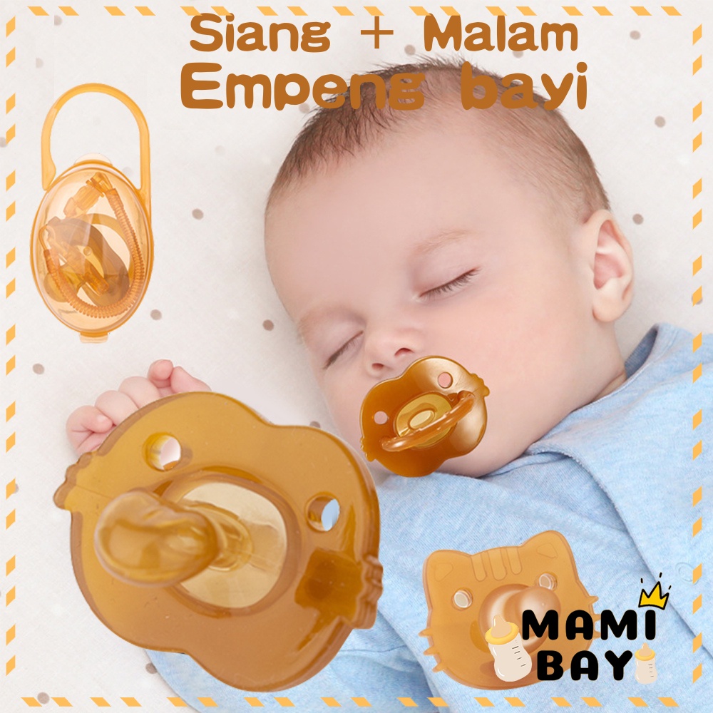 Mamibayi Empeng bayi bentuk kucing  bahan silikon BPA free dot bayi dengan rantai dan kotak