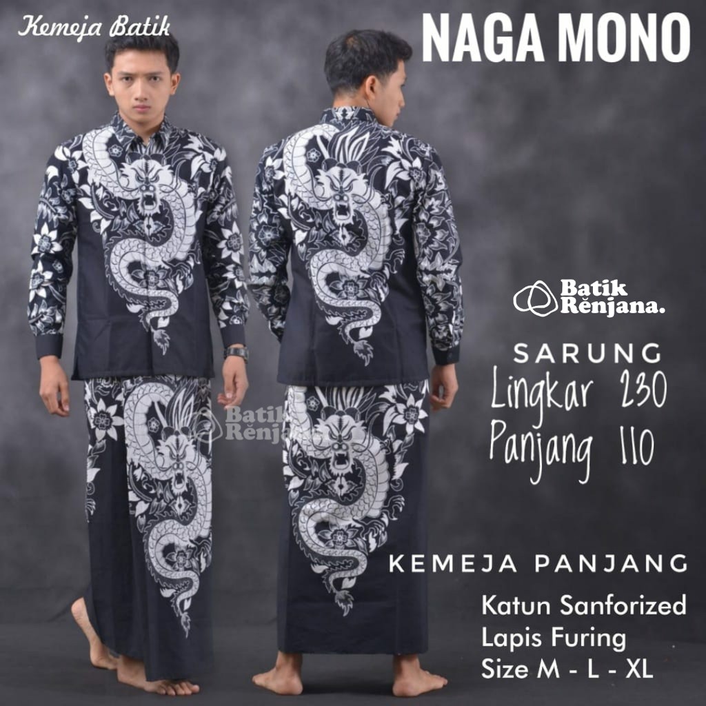 NAGAMONO Kemeja dan Sarung Batik Pria Dewasa Premium Lebaran Asli Solo SARKEM RENJANA