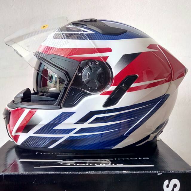 Helm Zeus ZS813 ZS-813 Z813 White AN1 Blue Full Face Double Visor