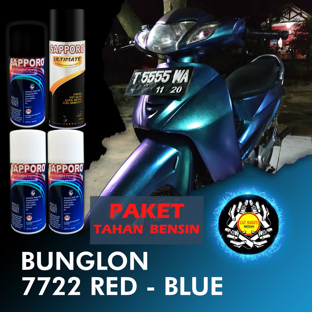 PAKET SAPPORO BUNGLON 7722 RED BLUE CAT SEMPROT 3D KHAMELEON LEMBAYUNG MERAH BIRU CAT MOTOR AEROSOL 