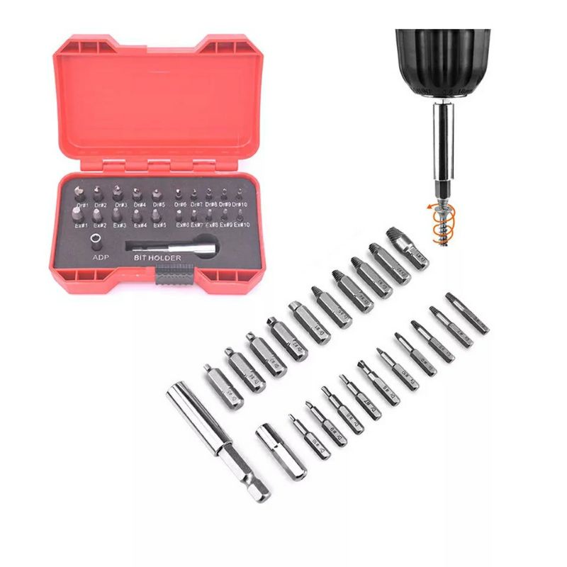 Set 22pcs Mata Bor Pembuka Baut Rusak Drill Tap Screw Extractor Broken Remover 1.5 - 10mm