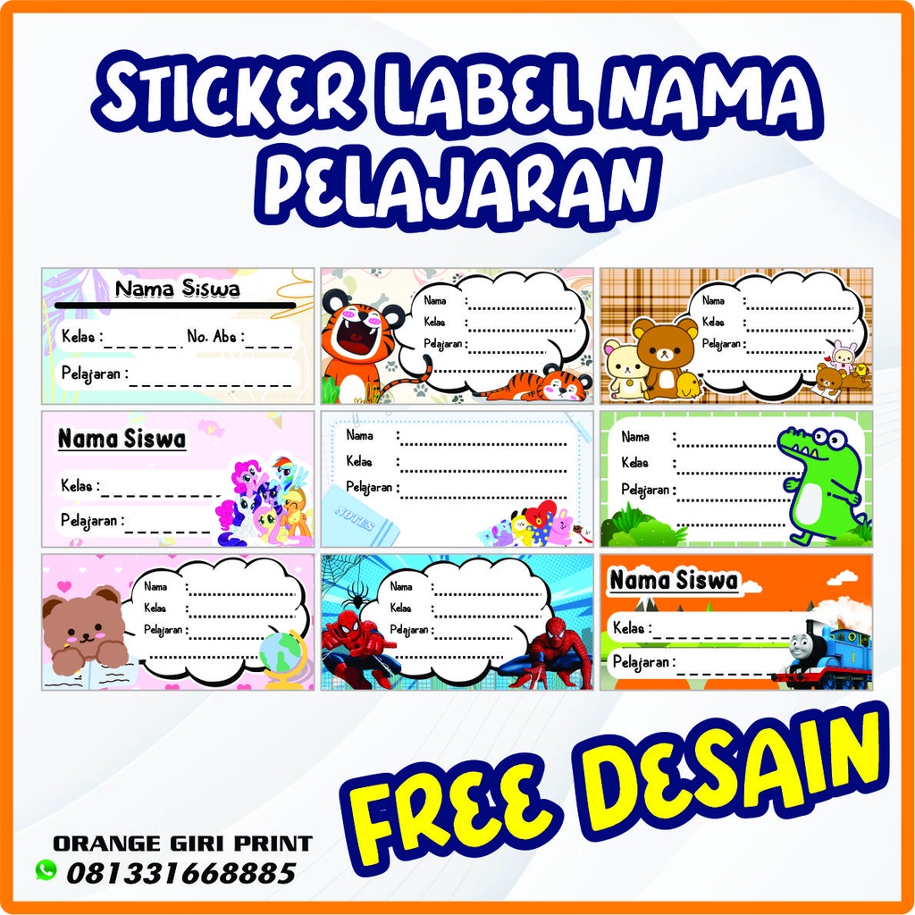 

STICKER LABEL NAMA BUKU PELAJARAN ANAK SEKOLAH LUCU MURAH