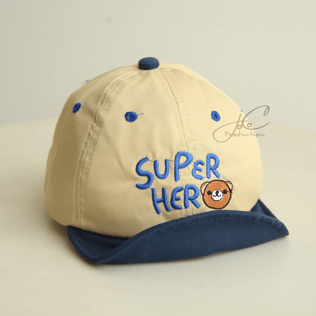 Jocoproduction - Topi Fashion Anak - Bayi Laki-laki & Perempuan Motif Super Hero Bear Pet Cute Unisex Bordir-Navy