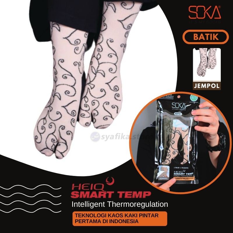 Kaos Kaki Jempol Motif Batik SOKA Heiq Smart Temp Warna Cokelat Original