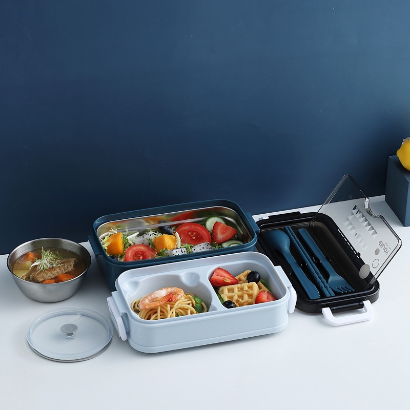 Kotak Makan Double layer Tempat Bekal Makan 2 susun Set Sendok Lunch Box Set BPA Free Bento Box