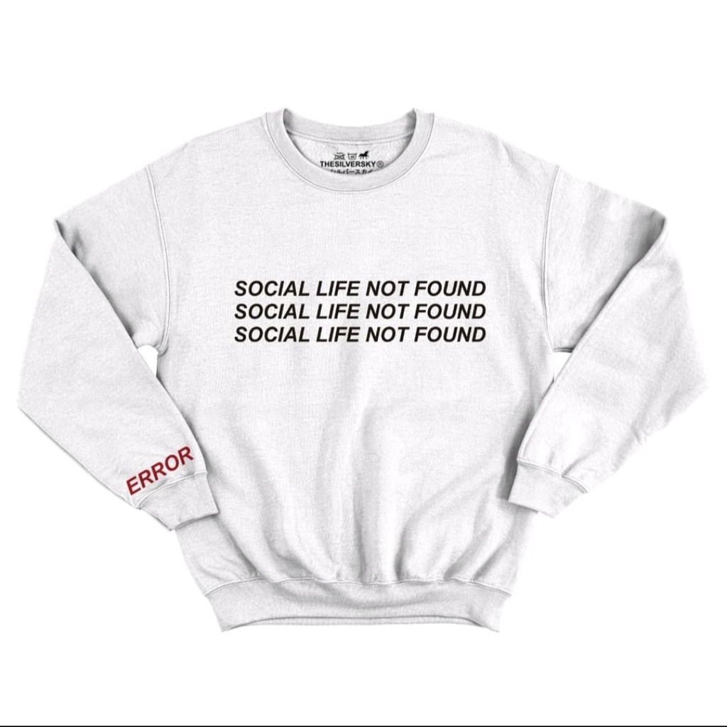 SOCIAL LIFE ERROR Sweater Crewneck Wanita Bahan Fleece