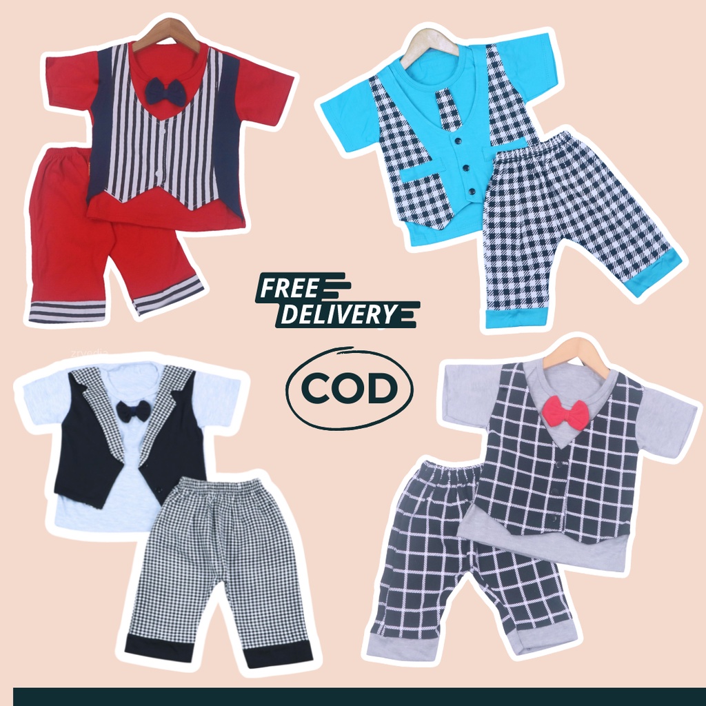 Setelan Rompi Baby Colin uk 3-18 Bulan / Export Class Set  Baju Bayi Laki Kaos Rompi Celana Lengan