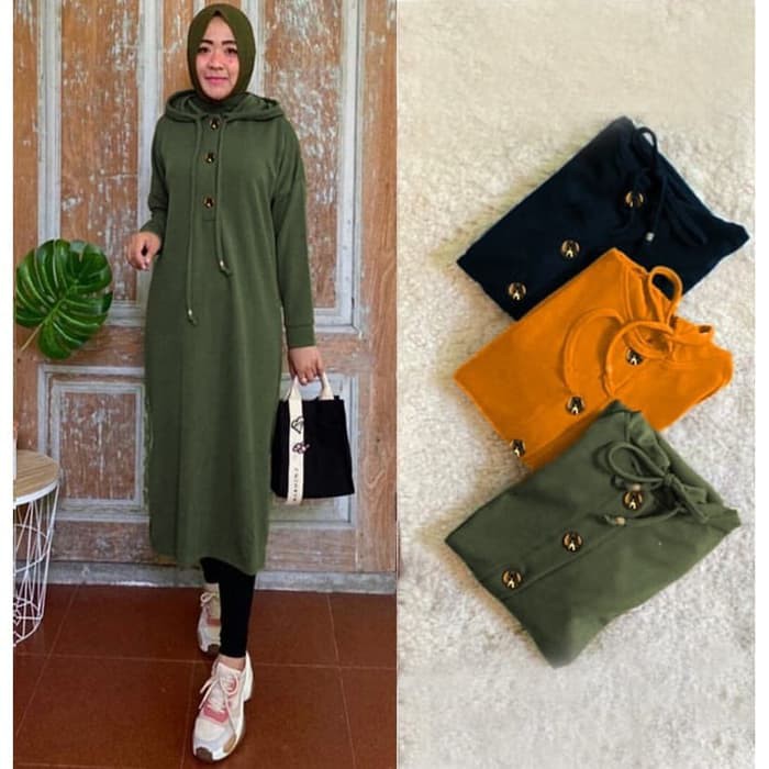 Promo Atasan Pakaian Wanita Remaja Tunik Muslim Cikka Tunik Re BY443 [ Hodie Army Sw] Wanita Babyt