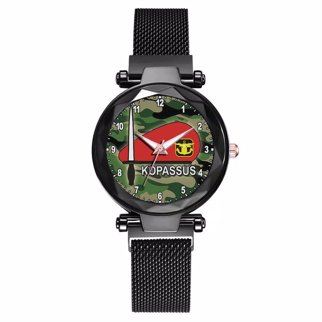 Jam Tangan Wanita Custom - KOPASSUS BAYGROUND LORENG MOTIF 3 Free Box &amp; Batre Cadangan