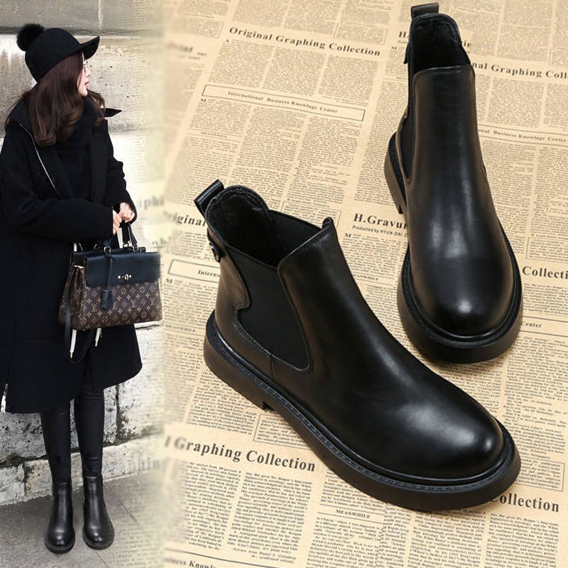  Sepatu  Boots  Martin Wanita Model British Flat Bahan Velvet  