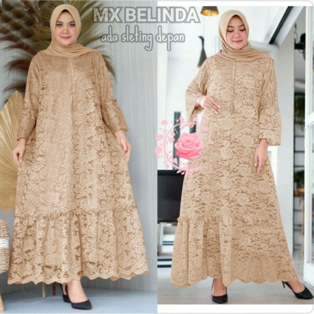 indobest MX BELINDA JUMBO 5XL 4XL/3XL/2XL/XL/ BUSUI / BRUKAT GAMIS DRESS WANITA / BAJU PESTA LENGAN PJG