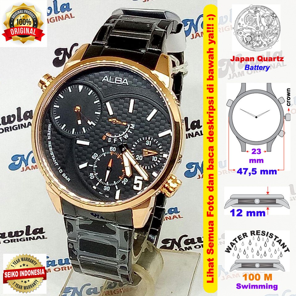 Alba Active A2A002X1 Quartz Dual Time Black - Jam Tangan Pria A2A002