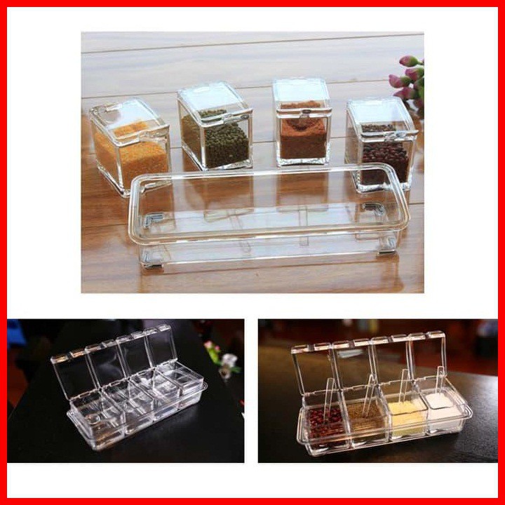 Kotak Bumbu Crystal Seasoning Box 4 Pcs Transparan Tempat Bumbu Rak Dapur Perabot Dapur