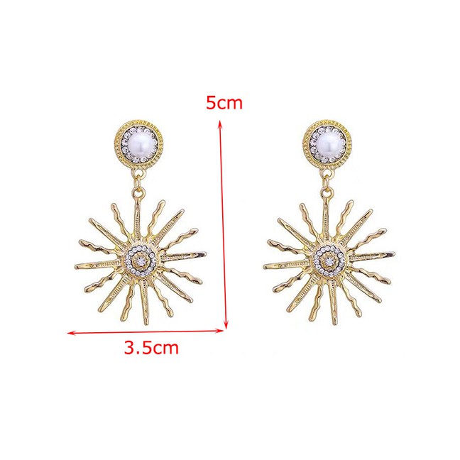 LRC Anting Tusuk Fashion Golden Sunflower Alloy Earrings With Diamonds A61819