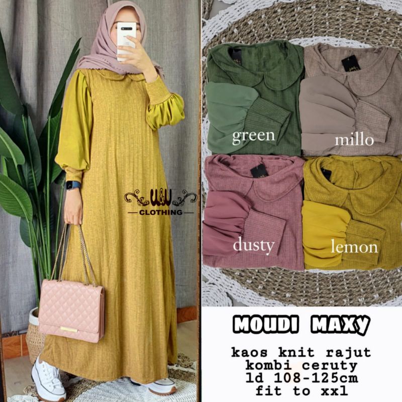 GAMIS DRESS HARIAN FALIA MAXY GAMIS WANITA BAHAN KAOS KNIT RAJUT IMPORT LD110-125cm FIT TO XL-Moudi Lemon
