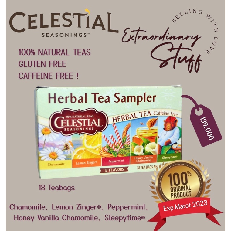 

CELESTIAL SEASONING SAMPLER / HERBAL TEA / CAFFEINE FREE / 18 TEA BAG / CELESTIAL HERBAL TEA SAMPLER