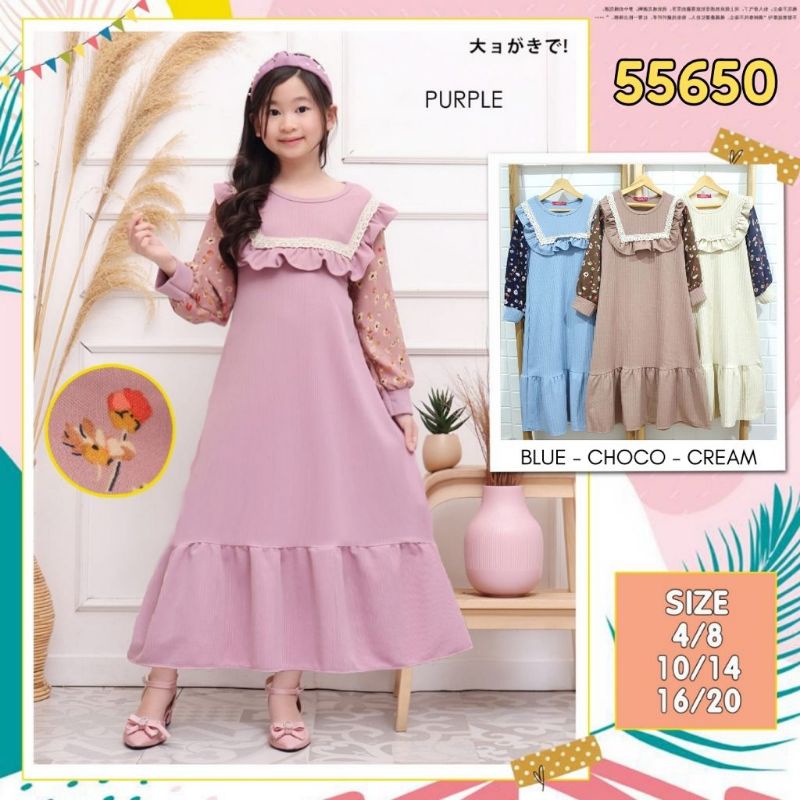 [GROSIR] Gamis Knit Import tekstur kombinasi tangan bunga Kids Catherine