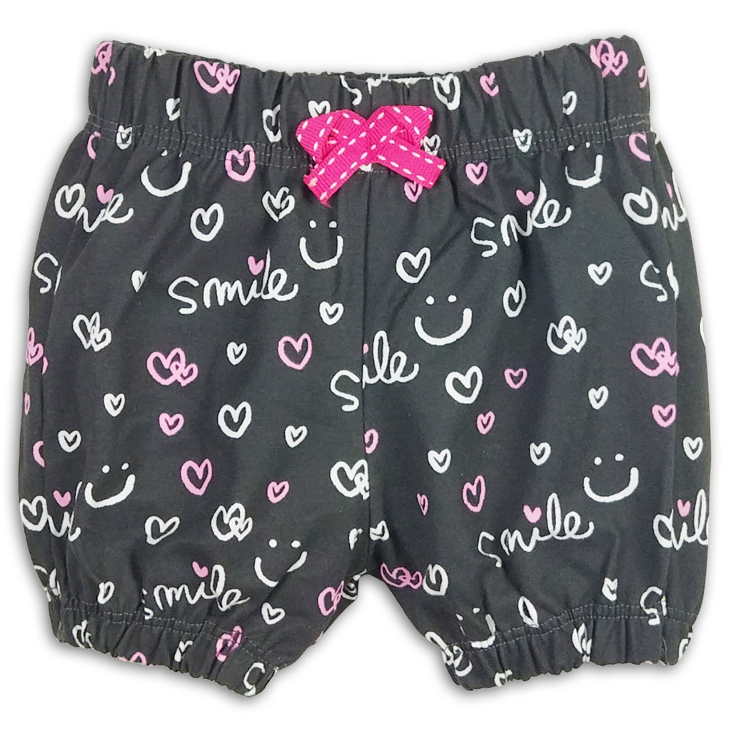 Bearhug Celana Pendek Bayi Perempuan Premium Full Printing XCD6 Cardet 6-18 Bulan-Hitam-Smile