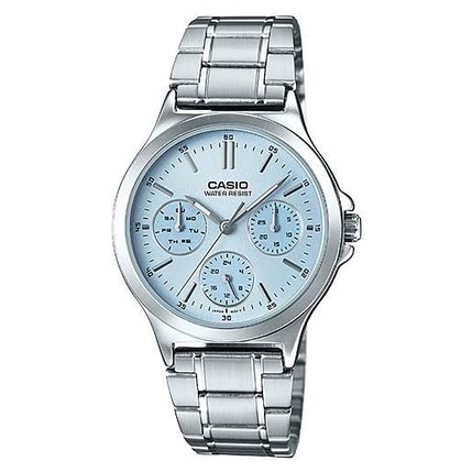JAM TANGAN RANTAI PRIA / WANITA  CASIO MTP V300D ANALOG QUARTZ GROSIR IMPORT STAINLESS STEEL CS014-BIRU