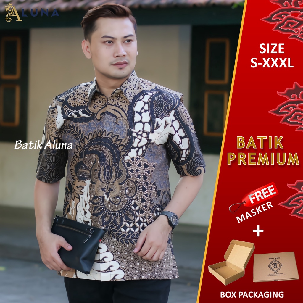 BAJU BATIK PRIA KEKINIAN LENGAN PENDEK PREMIUM BATIK PRIA KEREN MODERN PRODUKSI BATIK ALUNA PD 015