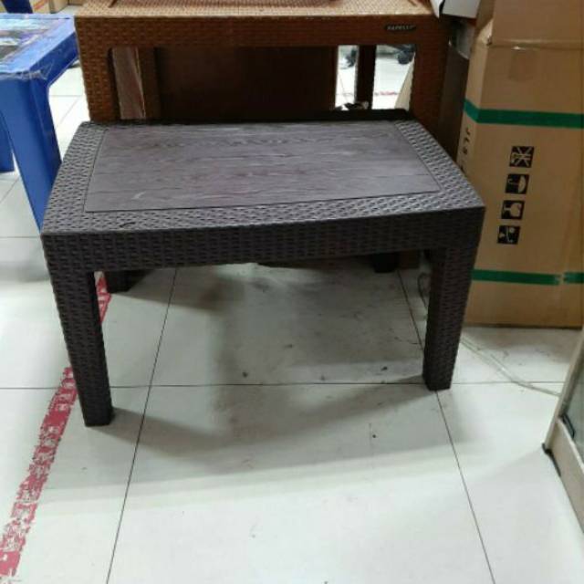 OLYMPLAST - Meja Sofa Plastik Olymplast Sofa Table Motif Rotan dengan Kayu (OST R - OCT R)