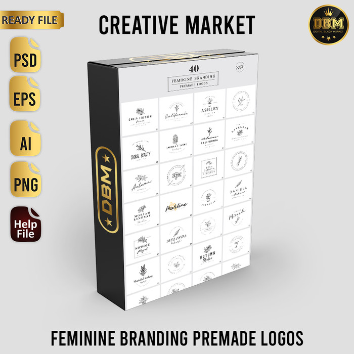 Feminine Branding Premade Logos - Photoshop &amp; Illustrator