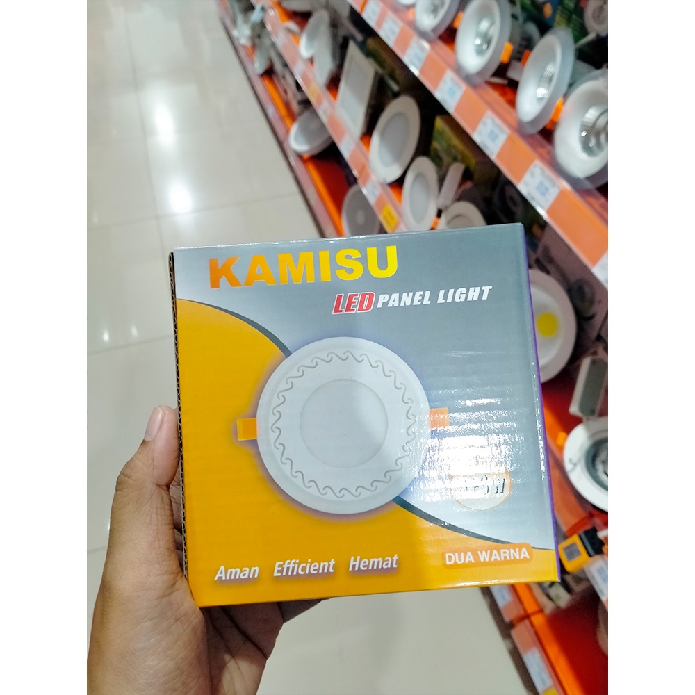 DOWNLIGHT LED KAMISU 12+4 WATT 2 CAHAYA PUTIH + KUNING MOTIF KOTAK