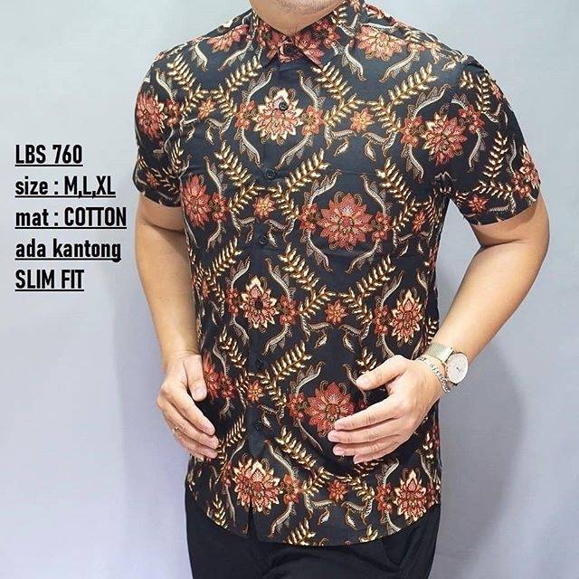 LBS 760 HEM KEMEJA BATIK PRIA SLIM FIT LENGAN PENDEK LUIGI BATANI