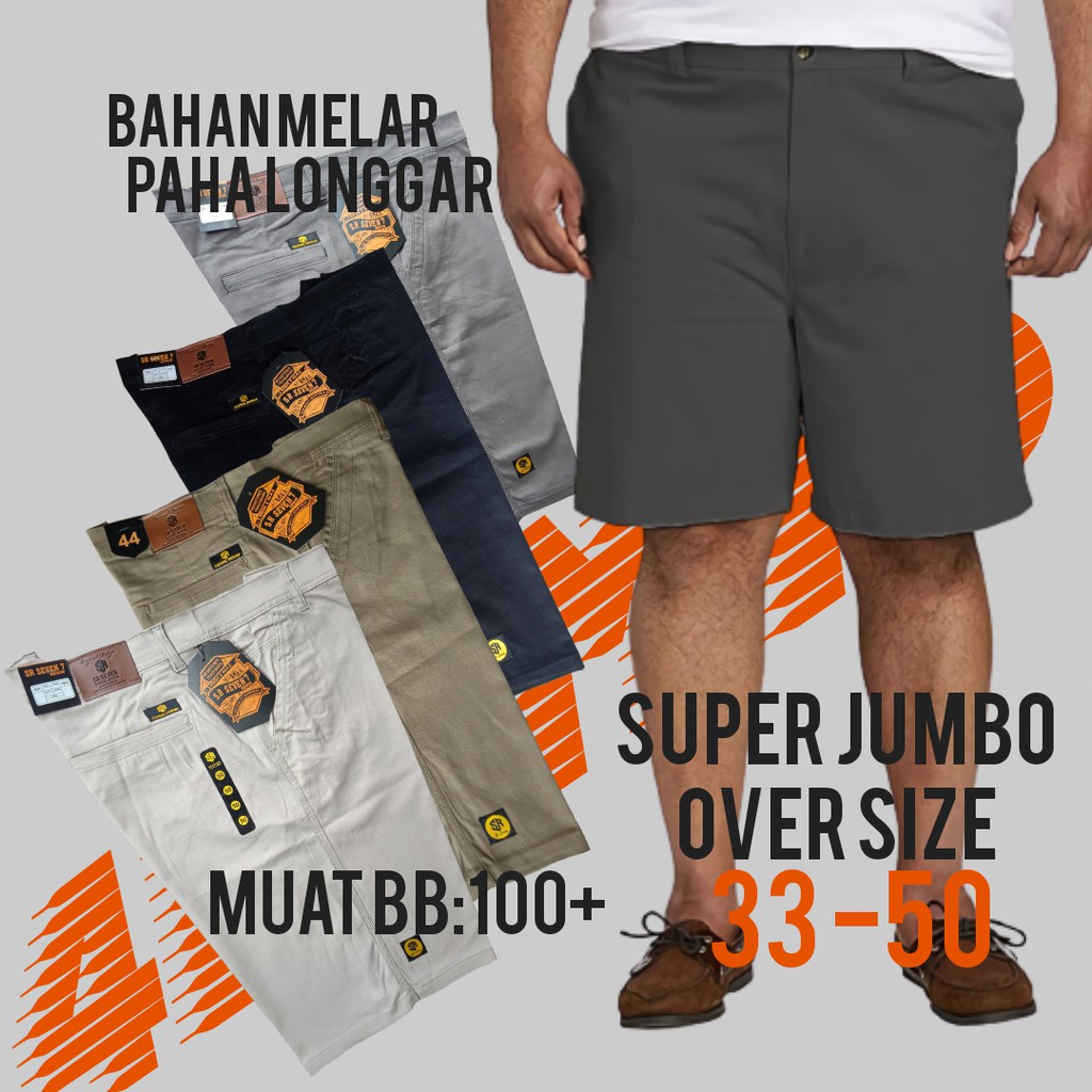 OVER SIZE Celana Pendek Pria Chino SUPER JUMBO BIG SIZE 33-50/Over Size Bahan Melar Paha Longgar