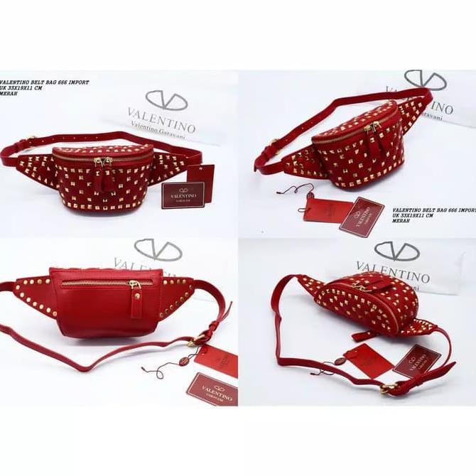 Promo Tas Pinggang Valentino Studed Import/Tas Waistbag/Tas Import - Merah Muda