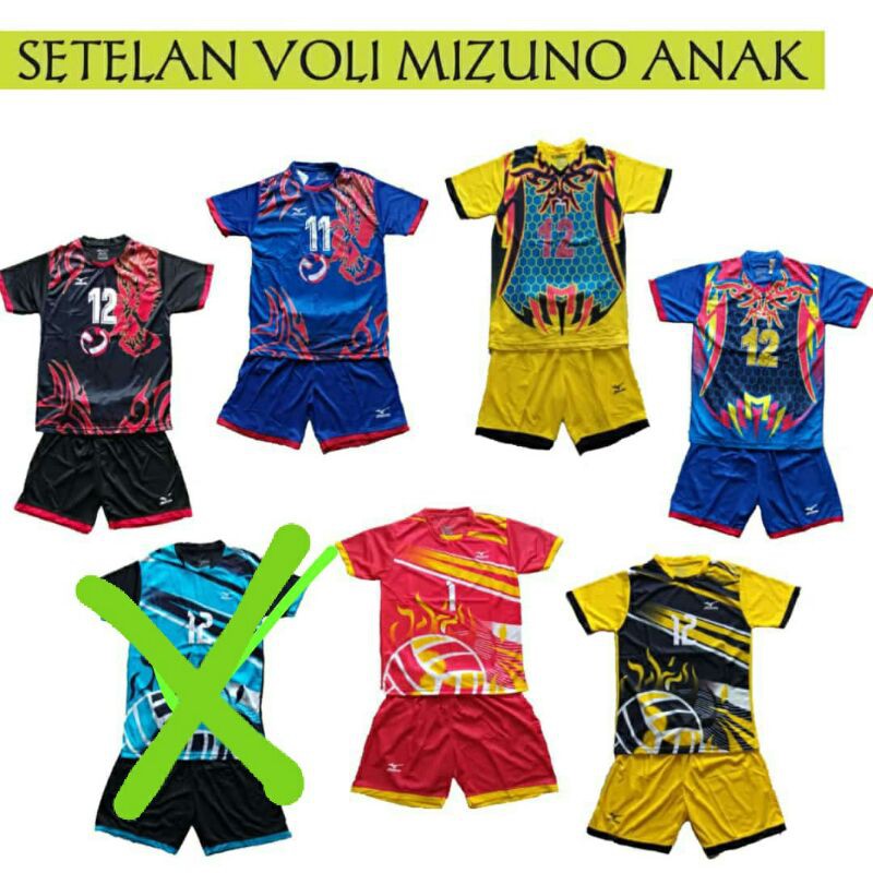 Kaos setelan volly mizuno anak junior