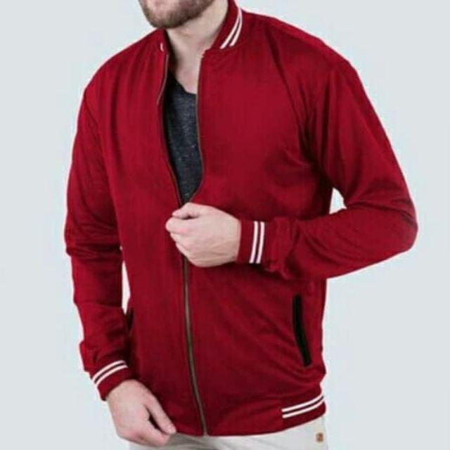 Jaket zipper Base Ball Hitam-Marun