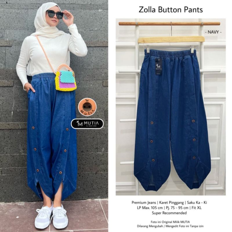 ZOLLA BUTTON PANTS / CELANA BAGGY JEANS WANITA MUSLIMAH / Button BY MUTIA