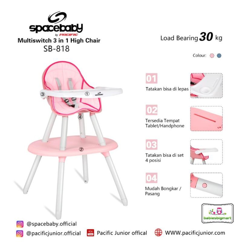 High Chair Space Baby SB-818 Multiswitch 3in1 Booster Seat Kursi Makan Bayi