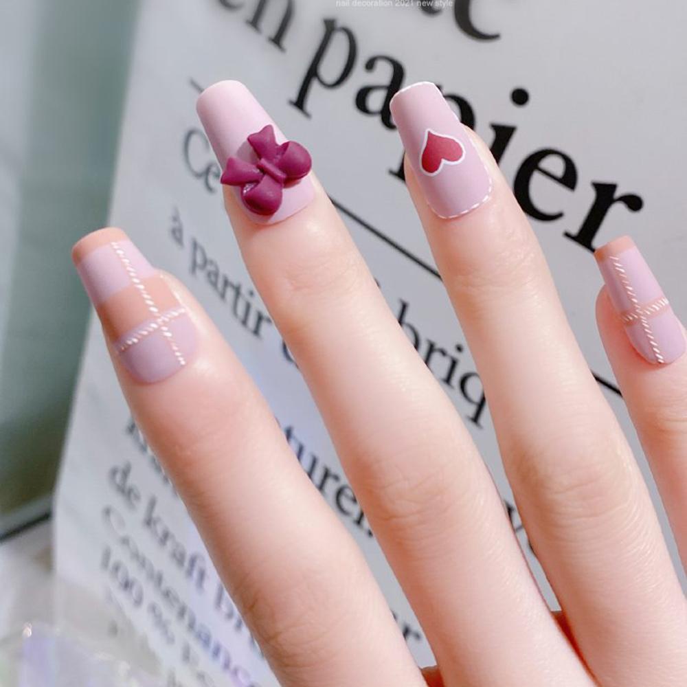 AUGUSTINA Hiasan Kuku Bowknot Agustina Warna Pelangi Elegan Frosted DIY Nail Art