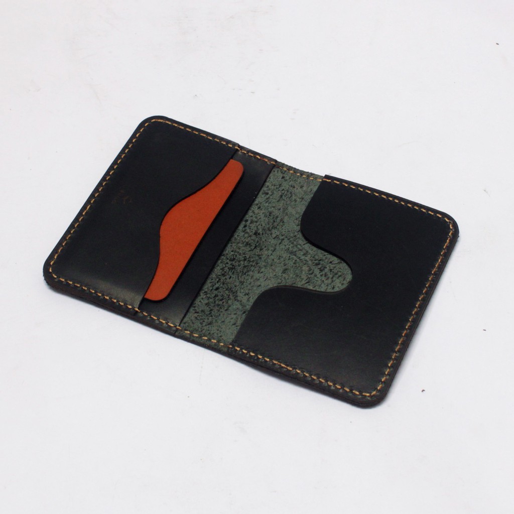 dompet kartu kulit asli kombinasi dua warna hitam tan PHWL696