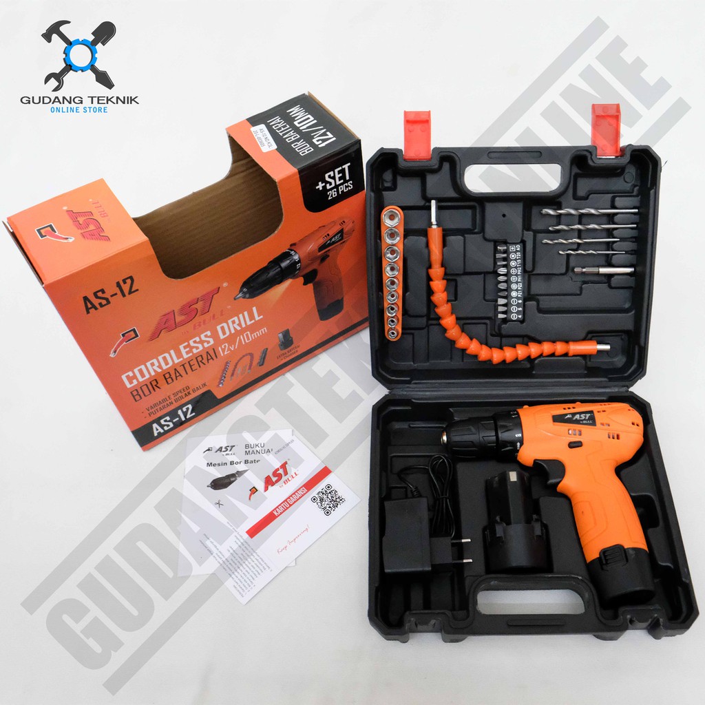 Mesin Bor Cordless AST 12V AS12 - Bor baterai 10mm AST 12 Volt AS-12