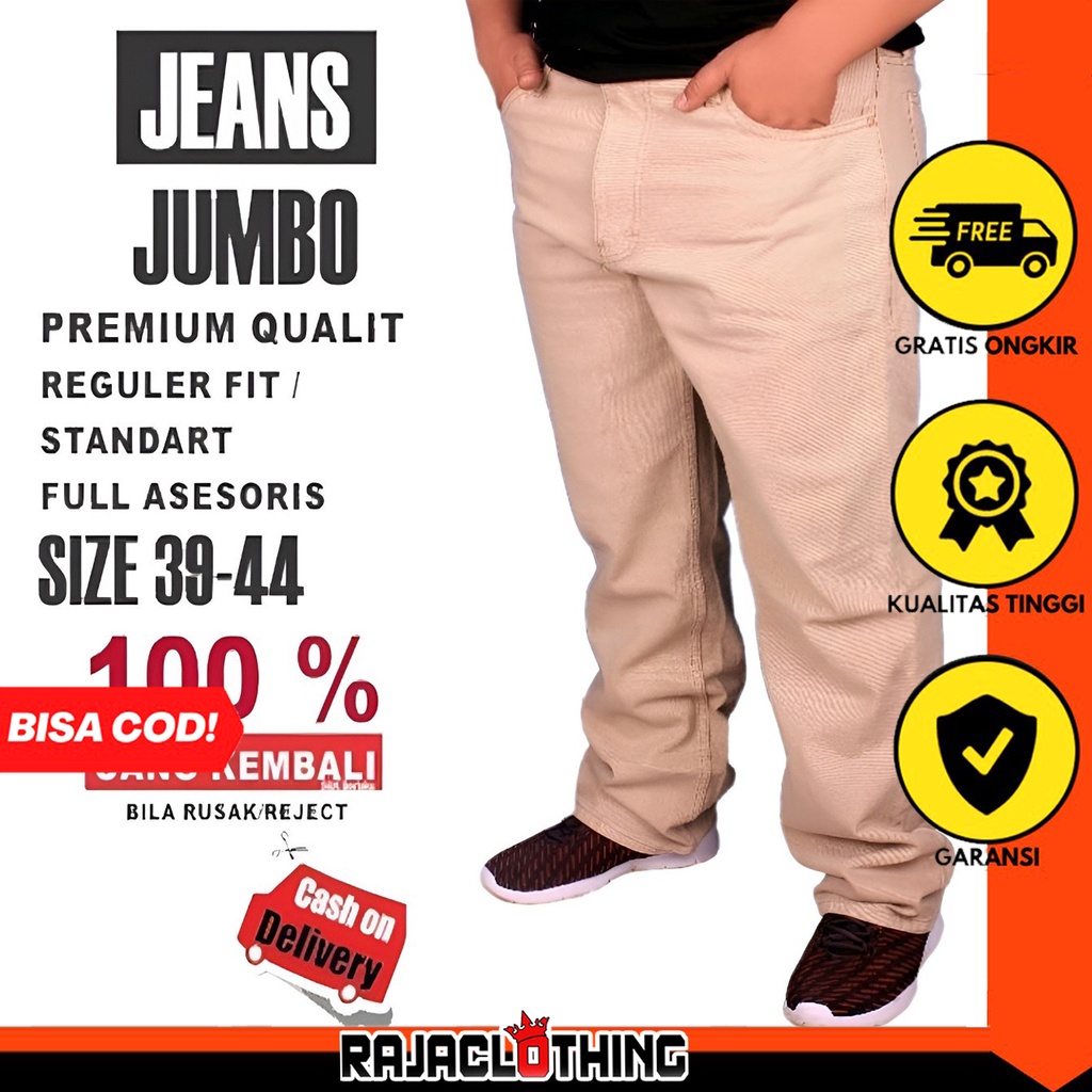 RCL - Celana Jeans Cream Panjang Pria Reguler Jumbo Big Size Jens Cowok Standar Ukuran Besar 38 s/d 44