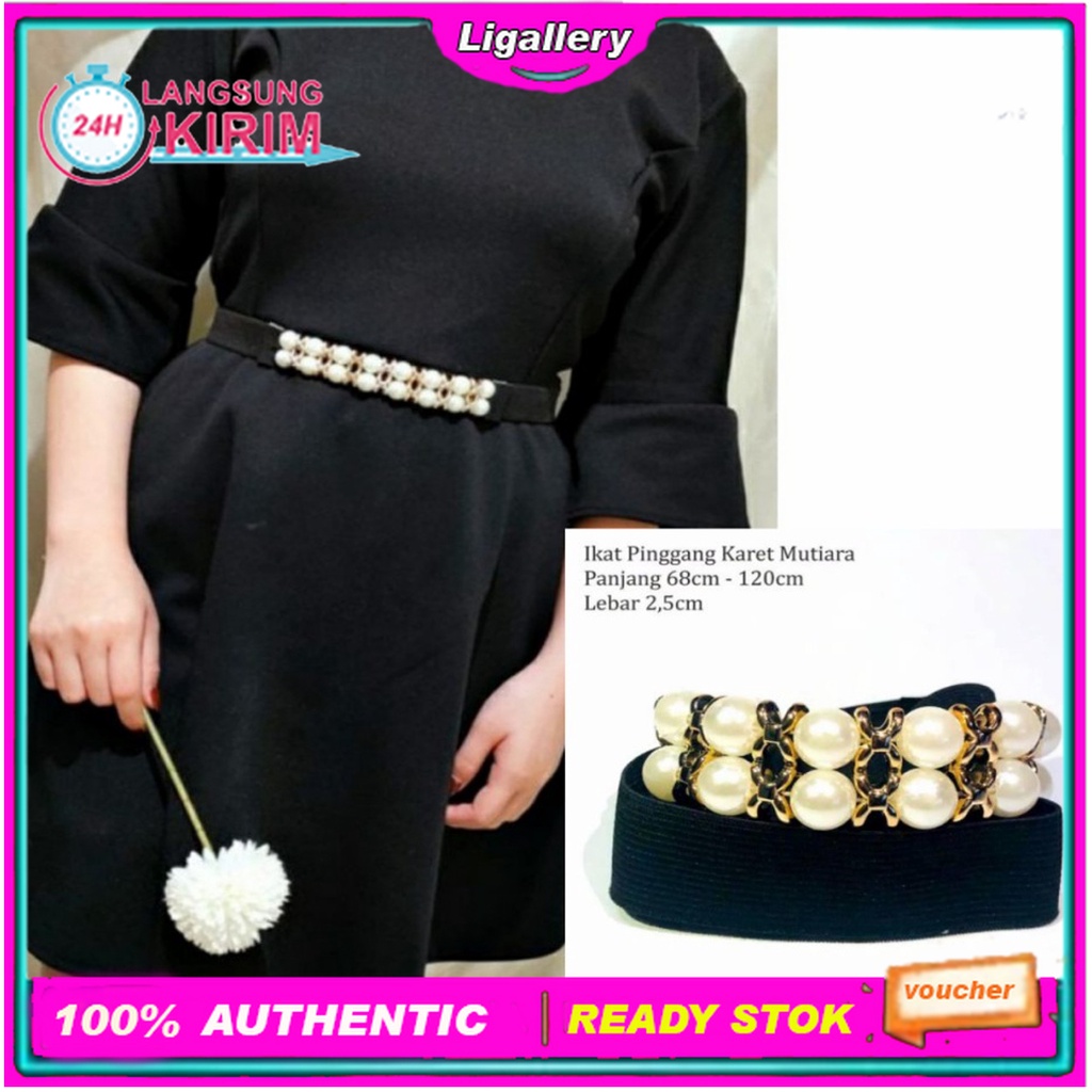 [BISA COD] Ikat Pinggang Karet Elastis Wanita Belt Mutiara Tali Pinggang Wanita Belt Gesper Kekinian