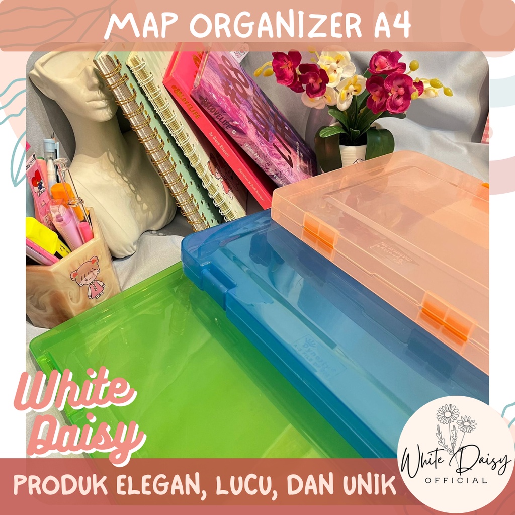 

map organizer A4 tempat susun kertas premium case plastik warna warni pastel tempat buku pena alat tulis untuk anak