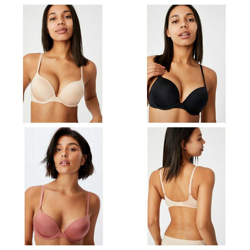 PUSH UP BRA WONDERBRA DAN COTTON ON BODY BY ULTIMATE BODY SEAMLESS PLUNGE BRA SIZE 34E (E75) 34DD (D