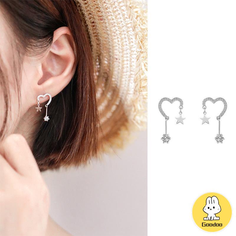 925 Silver Stud Earrings Indah Cinta Fringe Girl Stars Anting Desain Kecil Berkualitas Tinggi -Doo