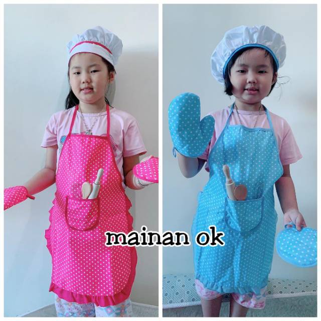 Kostum baju masak deluxe chef + celemek anak