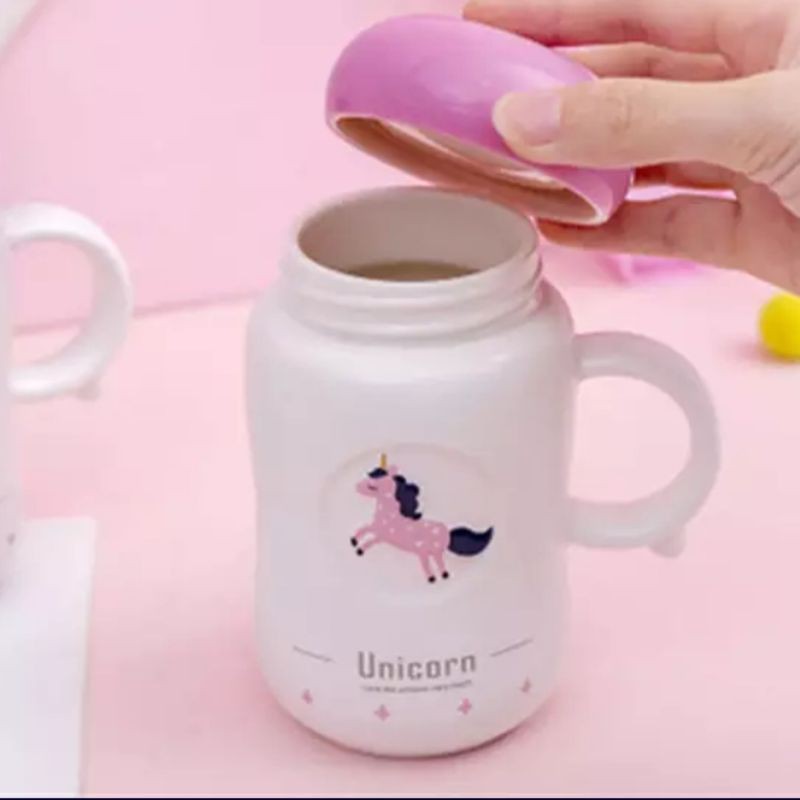 gelas mug cup unicorn dengan tutup keramik impor