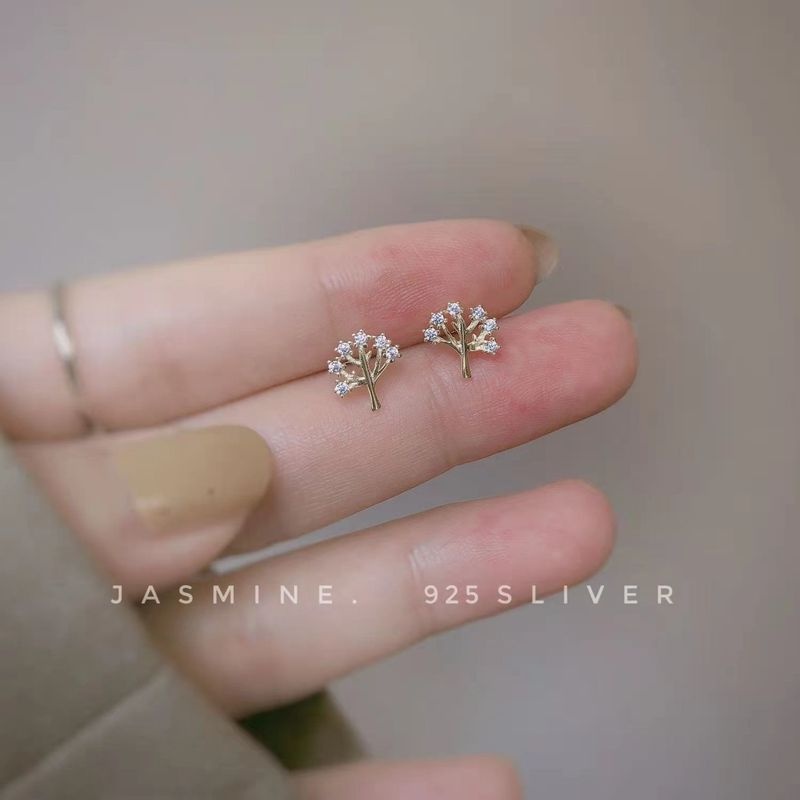 Shine Tree of Life Korea Mini Gold Earrings Stud Earrings Ear Trendy Jewelry Accessory