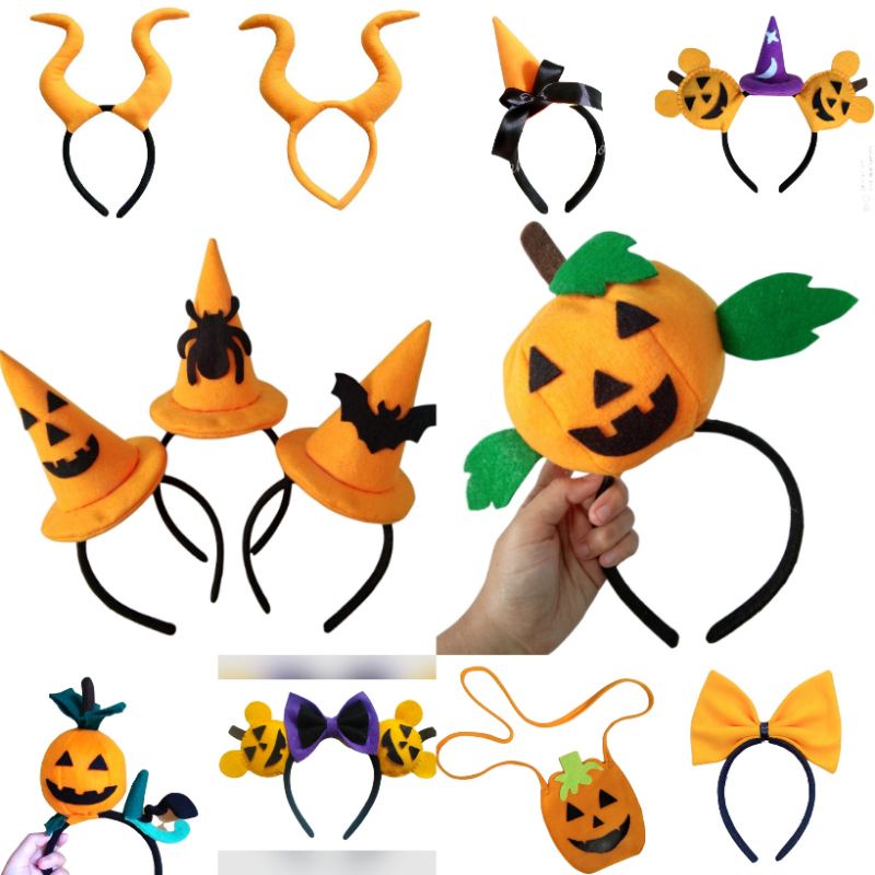 Halloween Bando Orange Labu Maleficent Minnie Witch Hat Topi Penyihir Bando Pesta Halloween Kostum